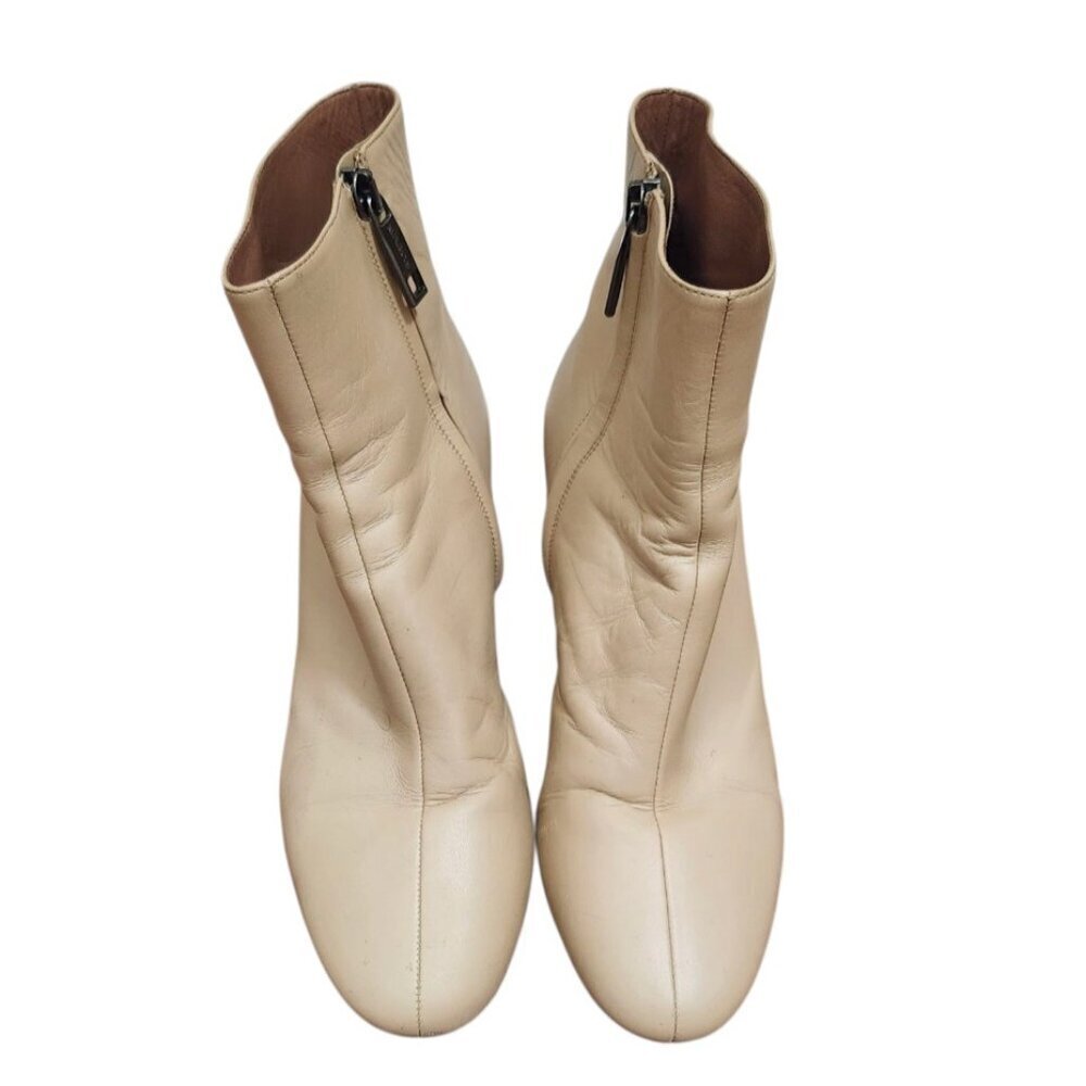 SportMax Beige Ankle Boots Black Block Heel Sleek Minimalist Pointed Toe 37.5 - Picture 5 of 14